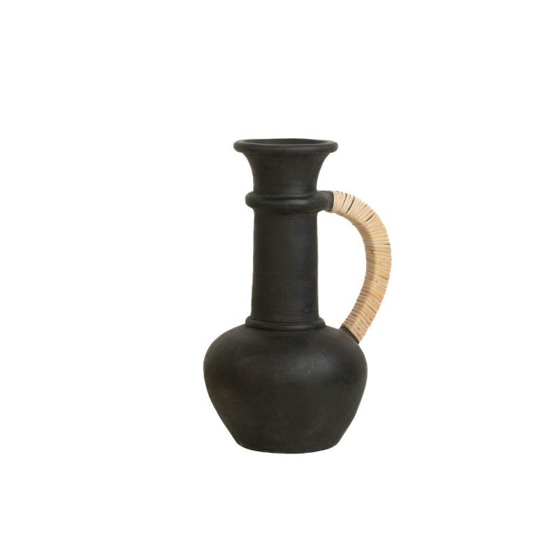 Vaso Romimex Nero Ceramica Rattan 25 x 45 x 25 cm Con maniglia
