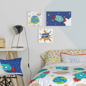 Tela HappyFriday Mr Fox Space rocket  Multicolore 27 x 27 cm