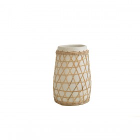 Vaso Romimex Bianco Ceramica Rattan 20 x 30 x 20 cm