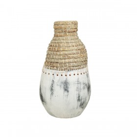Vaso Alexandra House Living Bianco Beige Ceramica Rattan 25 x 60 x 25 cm