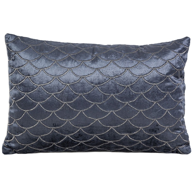 Cuscino Romimex Blu scuro Velluto 45 x 10 x 30 cm Ricamo