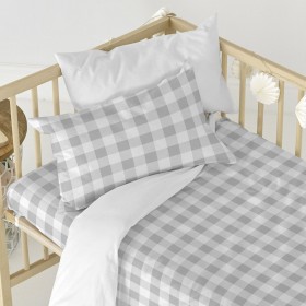 Set di copripiumino HappyFriday Basic Kids Grigio Culla Neonato Vichy 2 Pezzi