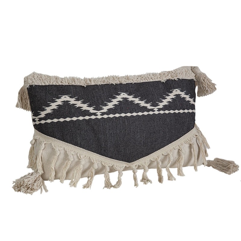 Cuscino Romimex Nero Crema Con frange 30 x 10 x 50 cm