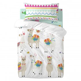 Set di copripiumino HappyFriday Moshi Moshi Cute Llamas Multicolore Culla Neonato 2 Pezzi