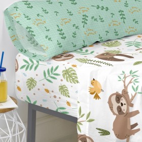 Lenzuolo con angoli aderenti HappyFriday Moshi Moshi Happy Sloth Multicolore 90 x 200 x 32 cm