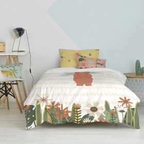 Set di copripiumino HappyFriday Mr Fox Jungle life  Multicolore Singolo 2 Pezzi
