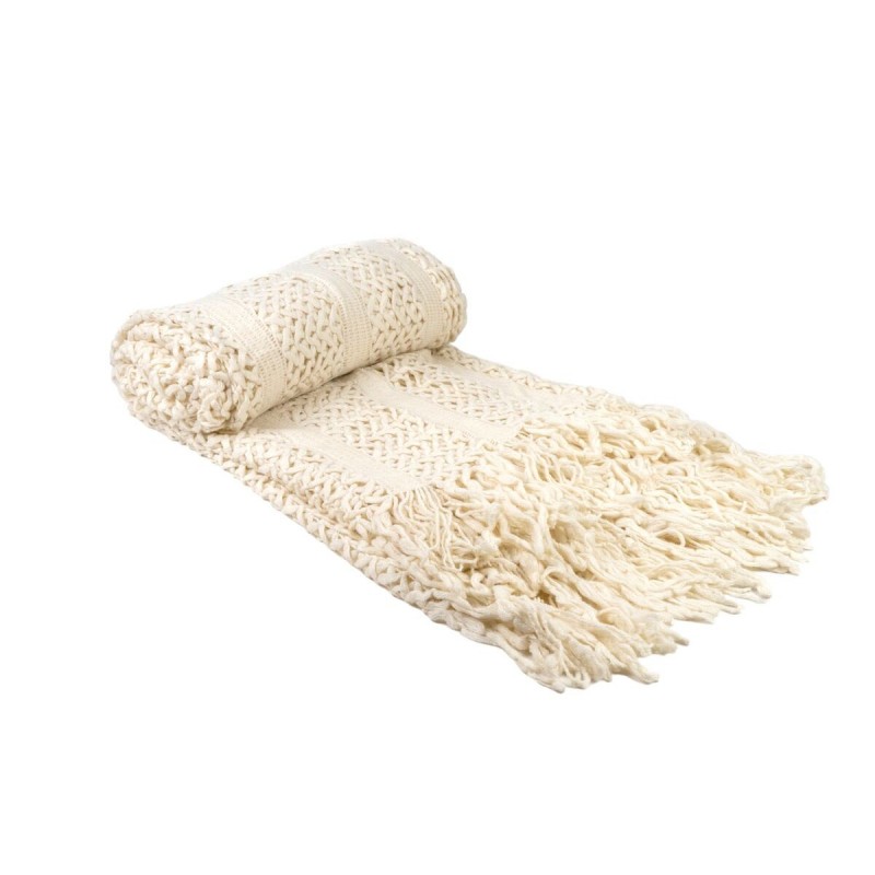 Coperta Romimex Bianco Con frange 130 x 200 x 1 cm