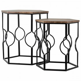 Set di 2 tavoli Alexandra House Living Marrone Nero Ferro Legno MDF 39 x 57 x 39 cm