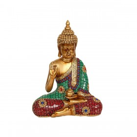 Statua Decorativa Romimex Dorato Resina Buddha 22 x 29 x 10 cm