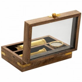 Set di Cifre Alexandra House Living Marrone Legno Vetro Ottone Sabbia 10 x 5 x 15 cm 4 Pezzi