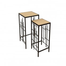 Set di tavoli Romimex Nero black Legno Metallo 2 Pezzi