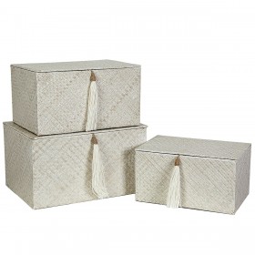 Set di Scatole Decorative Romimex Nero Fibra naturale (3 Pezzi)