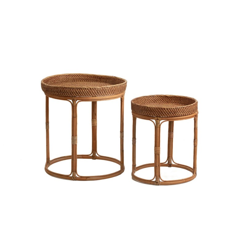 Set di 2 tavoli Romimex Naturale Bambù Rattan 35 x 45 x 35 cm