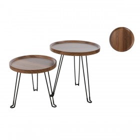 Set di tavoli Romimex Marrone Nero Legno Metallo 2 Pezzi