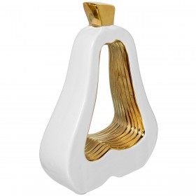 Statua Decorativa Alexandra House Living Bianco Dorato Ceramica Pera 16 x 6 x 22 cm