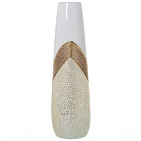 Vaso Alexandra House Living Bianco Dorato Argentato Ceramica Luminoso 14 x 14 x 45 cm