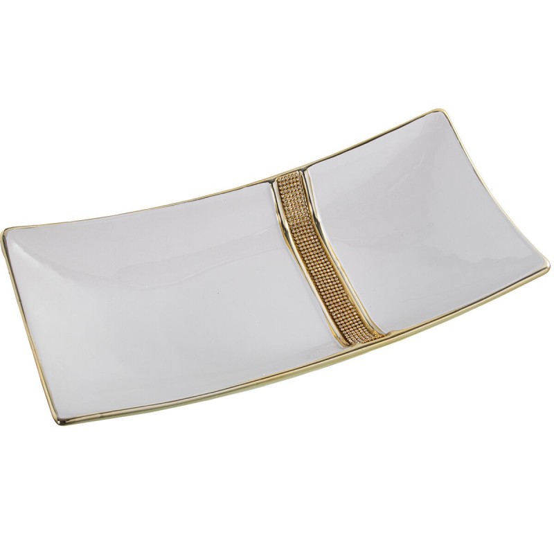 Centrotavola Alexandra House Living Bianco Dorato Ceramica 9 x 37 x 19 cm