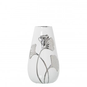 Vaso Alexandra House Living Bianco Argentato Ceramica 14 x 25 cm
