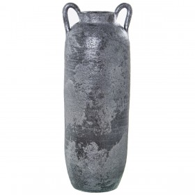 Vaso da pavimento Alexandra House Living Argentato Ceramica Finitura invecchiata 17 x 17 x 46 cm Con manici