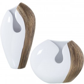 Set di 2 Vasi Alexandra House Living Bianco Dorato Ceramica Luminoso 24 x 24 x 42 cm (2 Pezzi)