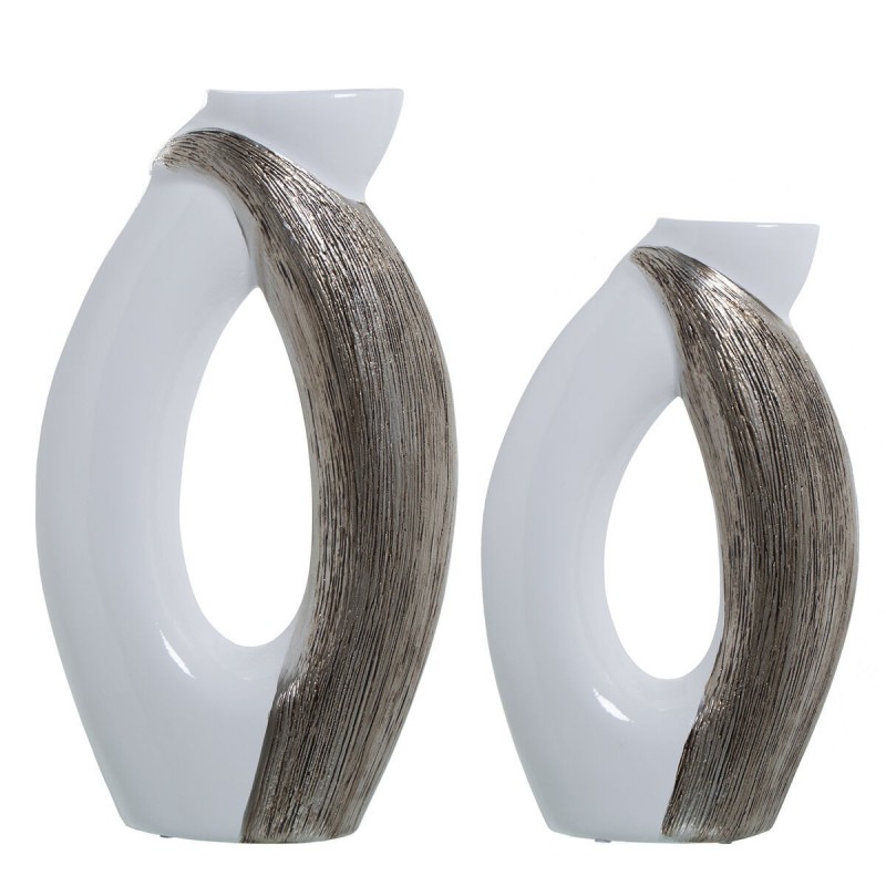 Set di 2 Vasi Alexandra House Living Bianco Argentato Ceramica