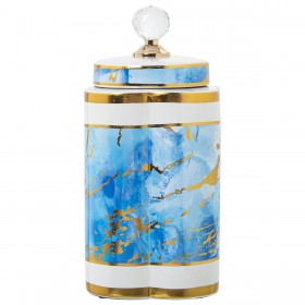 Vaso Alexandra House Living Azzurro Bianco Dorato Ceramica 18 x 30 cm