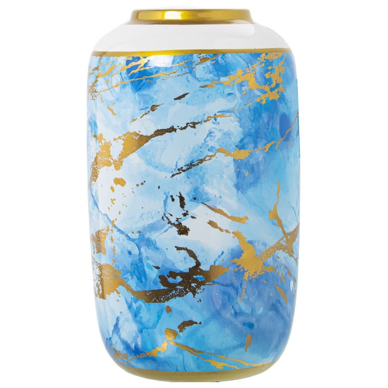 Vaso Alexandra House Living Azzurro Bianco Dorato Ceramica 18 x 18 x 30 cm