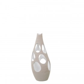 Vaso Alexandra House Living Ecru Ceramica Righe Cerchi 17 x 17 x 37 cm