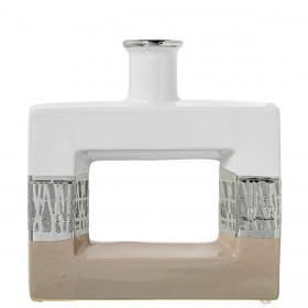 Vaso Alexandra House Living Bianco Argentato Ceramica 24 x 6 x 24 cm