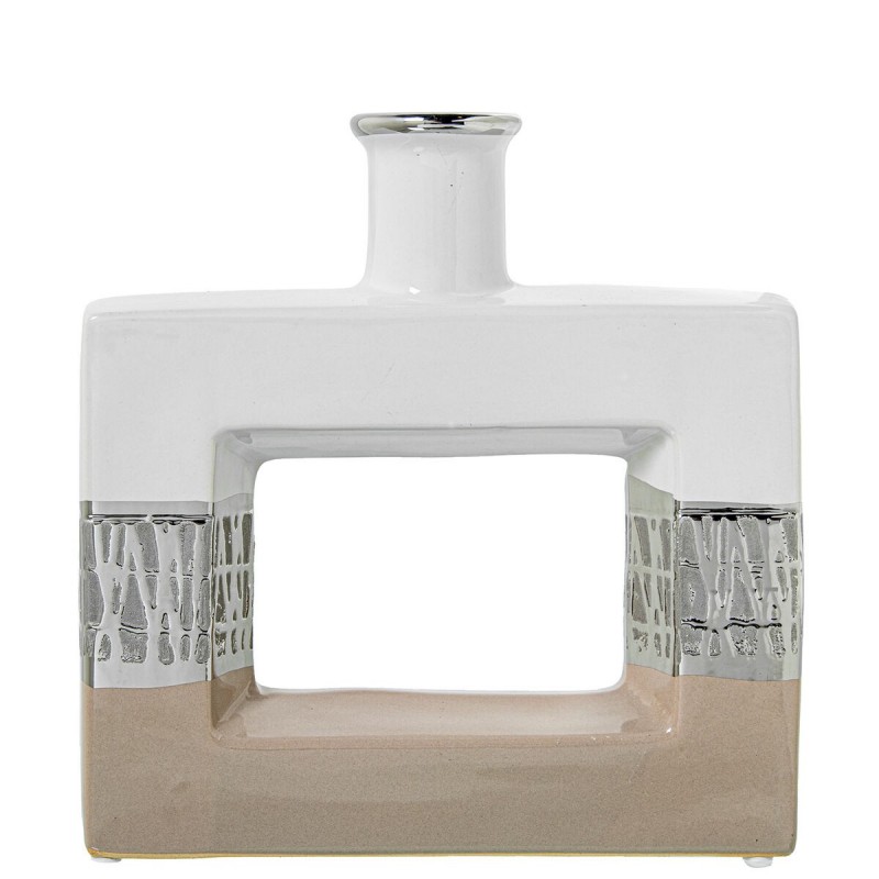 Vaso Alexandra House Living Bianco Argentato Ceramica 24 x 6 x 24 cm