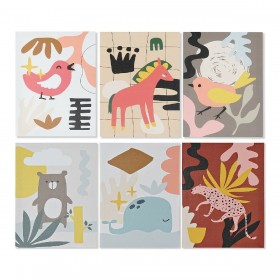 Quadro DKD Home Decor Animals Tela Per bambini animali (30 x 1,8 x 40 cm) (6 Unità)