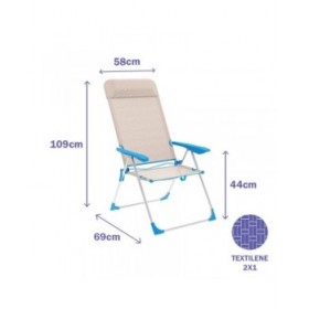 Sedia Pieghevole Marbueno 5 Posizioni Alluminio con Cuscino Beige/Blu Spiaggia e Piscina 69x58x109 cm 10175