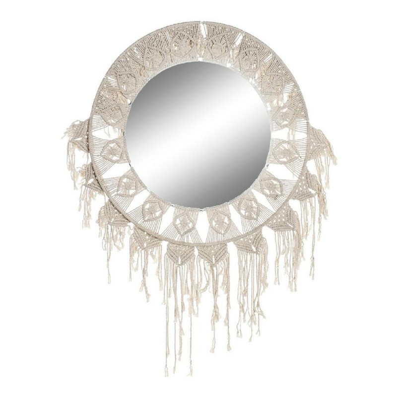 Specchio da parete DKD Home Decor Bianco Boho Macramé 75 x 2 x 75 cm