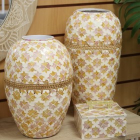 Scatola Decorativa Alexandra House Living Multicolore Rattan Madreperla 16 x 7 x 16 cm