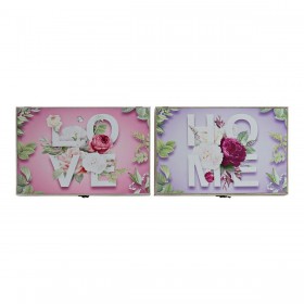 Scatola Decorativa DKD Home Decor Rosa Lilla Legno MDF Tropicale Contatore (2 Unità)