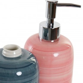 Dispenser di Sapone DKD Home Decor Azzurro Rosa PVC Gres Scandinavo 8 x 8 x 16 cm (2 Unità)