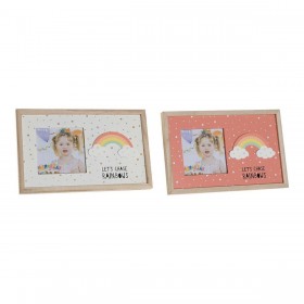 Cornice Portafoto DKD Home Decor Arcobaleno Rosa Bianco Per bambini Legno MDF (25 x 1 x 16 cm) (2 Unità)