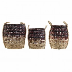 Set di Cestini DKD Home Decor Naturale Lilla Erba di mare (3 Pezzi)