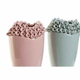 Vaso DKD Home Decor Rosa Turchese Gres Mediterraneo (2 pcs) (19 x 19 x 33 cm)