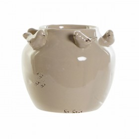 Vaso DKD Home Decor Porcellana Grigio Beige Uccelli Shabby Chic (15 x 15 x 13,5 cm) (2 Unità)