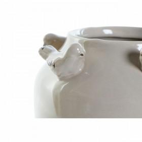 Vaso DKD Home Decor Porcellana Grigio Beige Uccelli Shabby Chic (15 x 15 x 13,5 cm) (2 Unità)