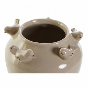 Vaso DKD Home Decor Porcellana Grigio Beige Uccelli Shabby Chic (15 x 15 x 13,5 cm) (2 Unità)