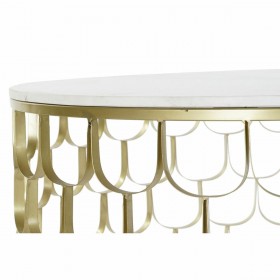Tavolo aggiuntivo DKD Home Decor 81 x 81 x 42 cm Dorato Bianco Plastica Marmo Ferro