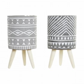 Vaso DKD Home Decor Grigio Cemento Bianco Pino Boho (14,3 x 14,3 x 26,2 cm) (2 Unità)