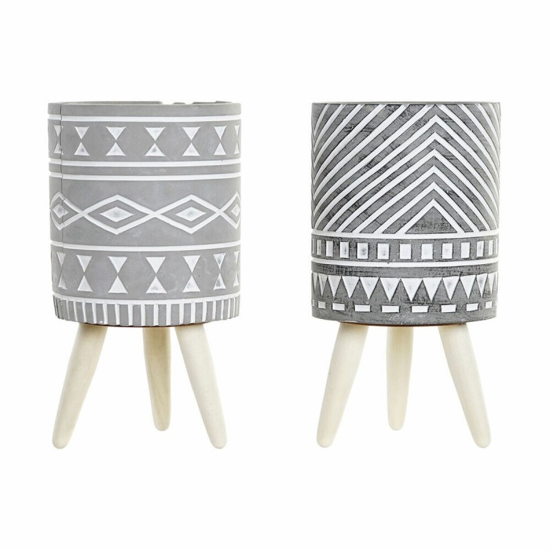 Vaso DKD Home Decor Grigio Cemento Bianco Pino Boho (14,3 x 14,3 x 26,2 cm) (2 Unità)