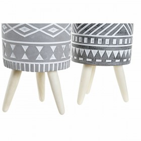 Vaso DKD Home Decor Grigio Cemento Bianco Pino Boho (14,3 x 14,3 x 26,2 cm) (2 Unità)