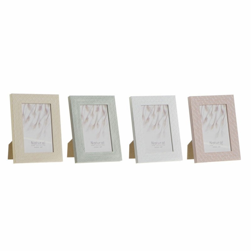 Cornice Portafoto DKD Home Decor Urban Cristallo Beige Rosa Bianco Verde PS (14,5 x 2 x 19,5 cm) (4 Unità)