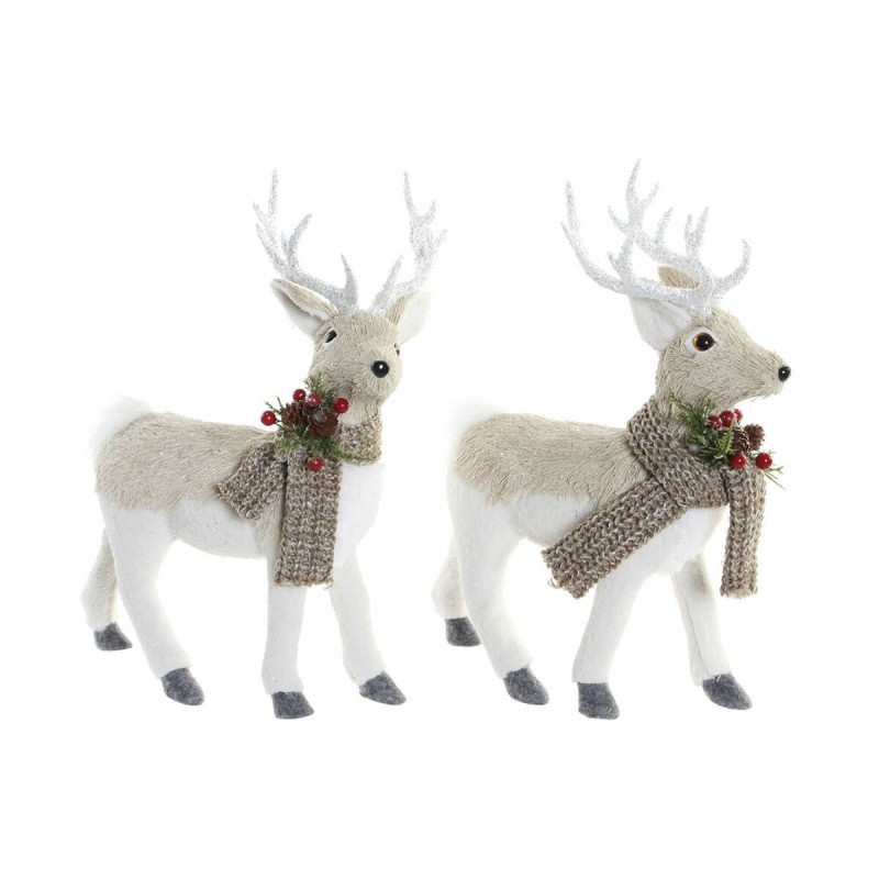Decorazione Natalizia DKD Home Decor Beige Poliestere Bianco polistirene Renna (9 x 24 x 33 cm)