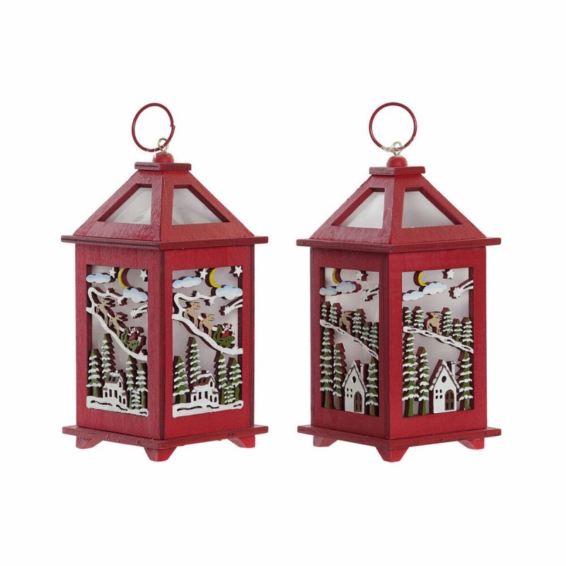 Lanterna DKD Home Decor Natale Bianco Rosso Legno Casa (9 x 9 x 18 cm) (2 pcs)
