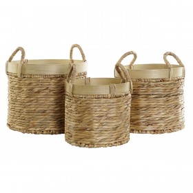 Set di Cestini DKD Home Decor Bambù Tropicale Juncus (35 x 35 x 30,5 cm) (3 Pezzi)